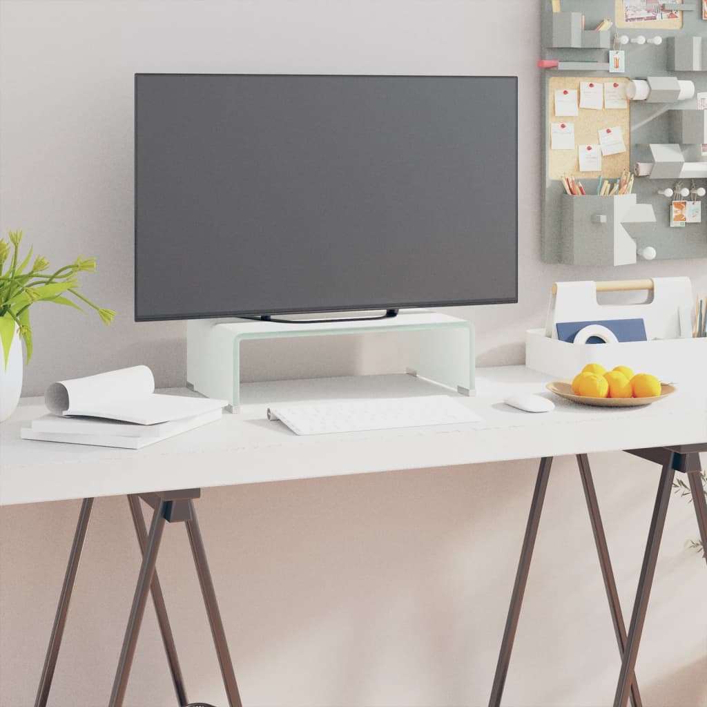 TV-taso/Näyttöteline Valkoinen lasi 40x25x11 cm - Sisustajankoti.fi