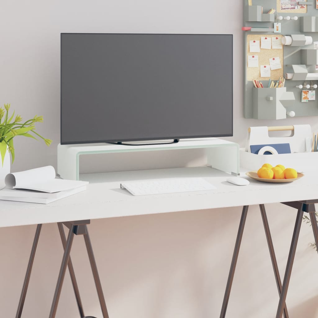 TV-taso/Näyttöteline Valkoinen Lasi 60x25x11 cm - Sisustajankoti.fi