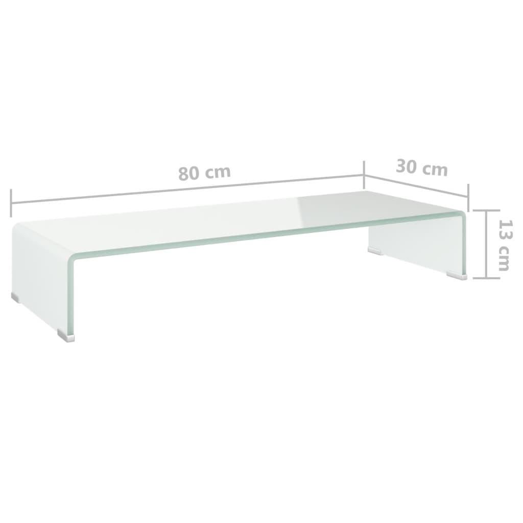 TV-taso/Näyttöteline Valkoinen lasi 80x30x13 cm - Sisustajankoti.fi