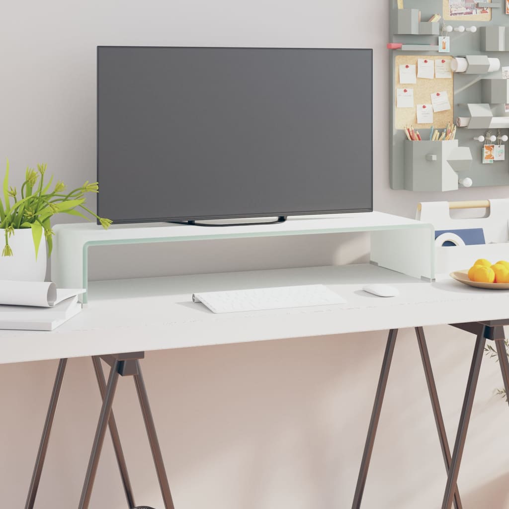 TV-taso/Näyttöteline Valkoinen lasi 80x30x13 cm - Sisustajankoti.fi