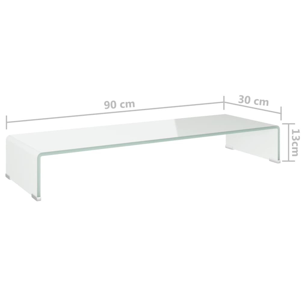 TV-taso/Näyttöteline Valkoinen lasi 90x30x13 cm - Sisustajankoti.fi