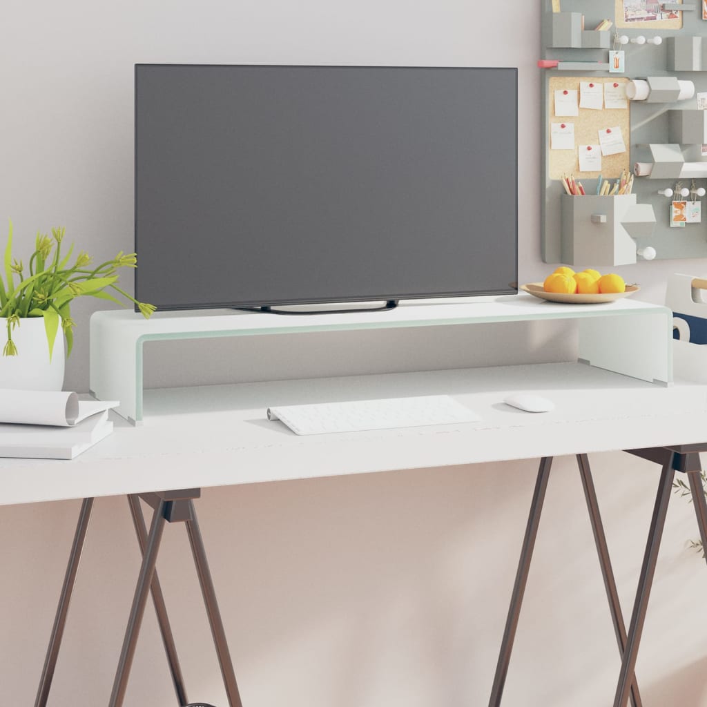 TV-taso/Näyttöteline Valkoinen lasi 90x30x13 cm - Sisustajankoti.fi