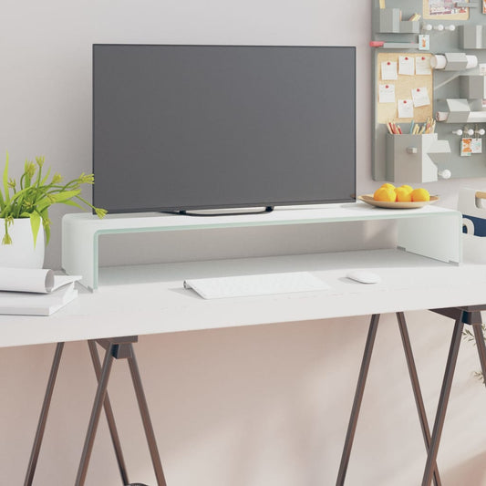 TV-taso/Näyttöteline Valkoinen lasi 90x30x13 cm - Sisustajankoti.fi