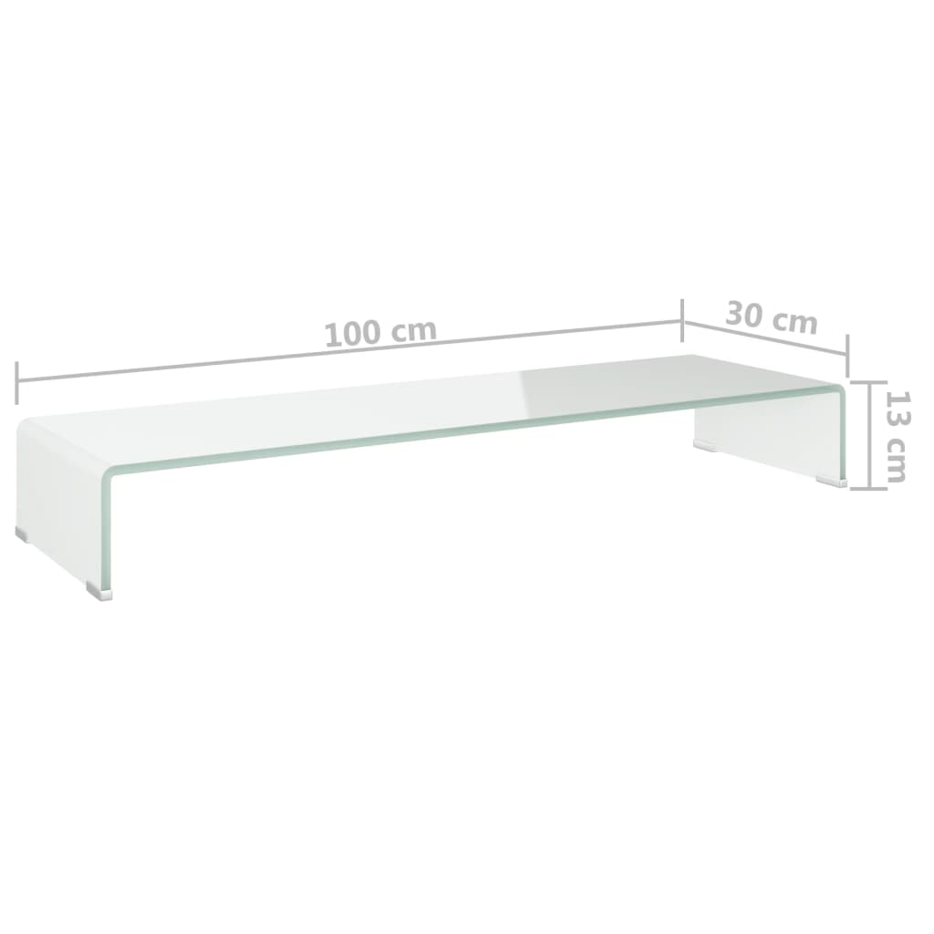 TV-taso/Näyttöteline Valkoinen lasi 100x30x13 cm - Sisustajankoti.fi