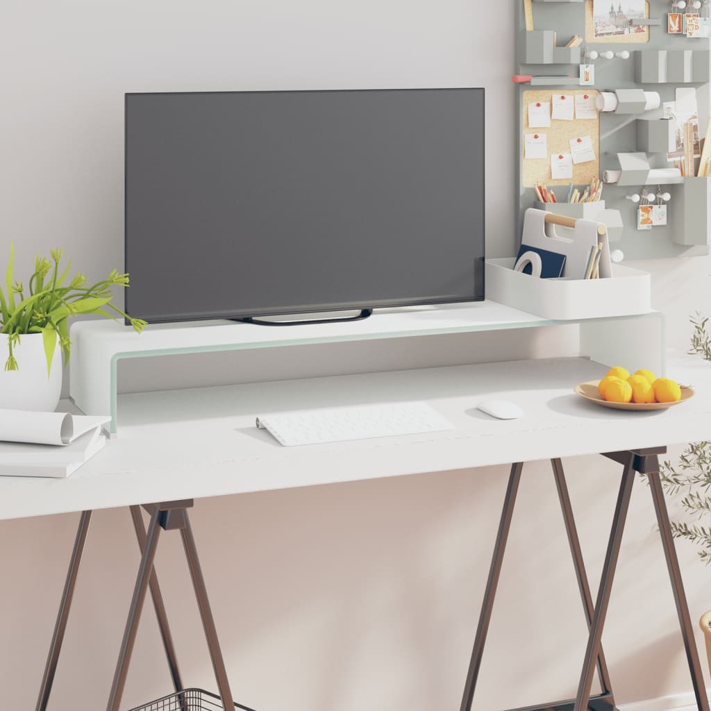 TV-taso/Näyttöteline Valkoinen lasi 100x30x13 cm - Sisustajankoti.fi