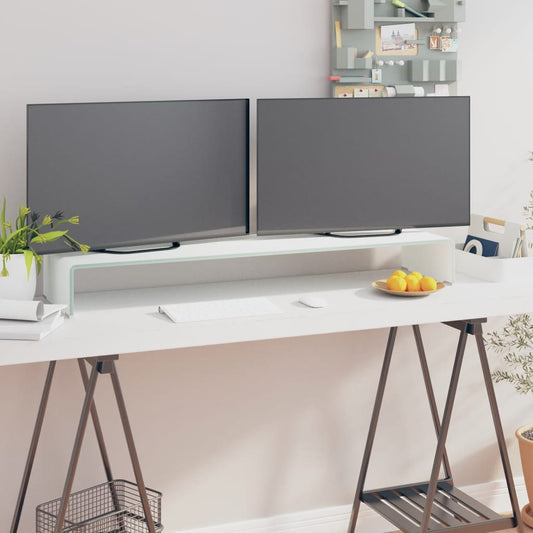 TV-taso/Näyttöteline Valkoinen Lasi 110x30x13 cm - Sisustajankoti.fi