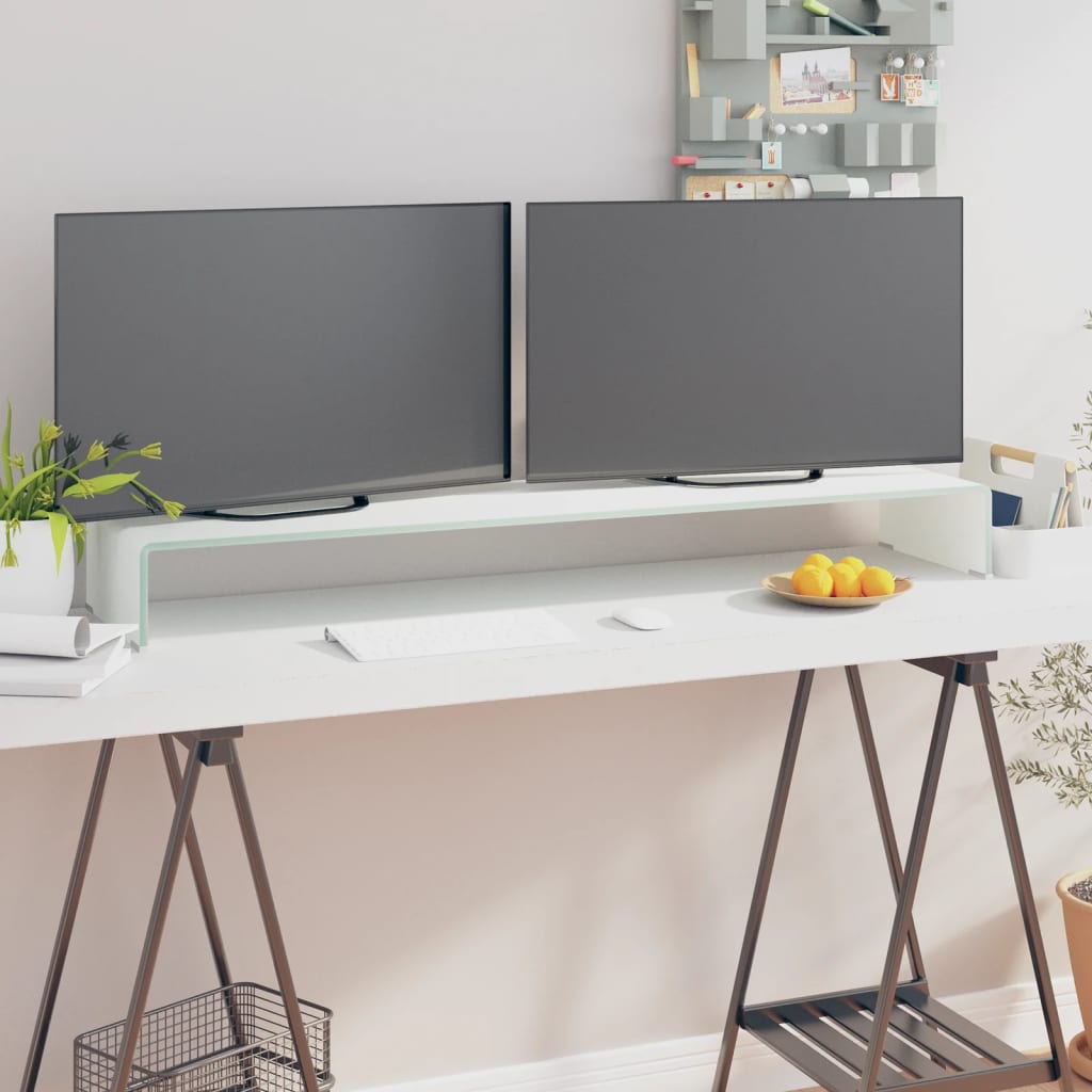 TV-taso/Näyttöteline Valkoinen lasi 120x30x13 cm - Sisustajankoti.fi