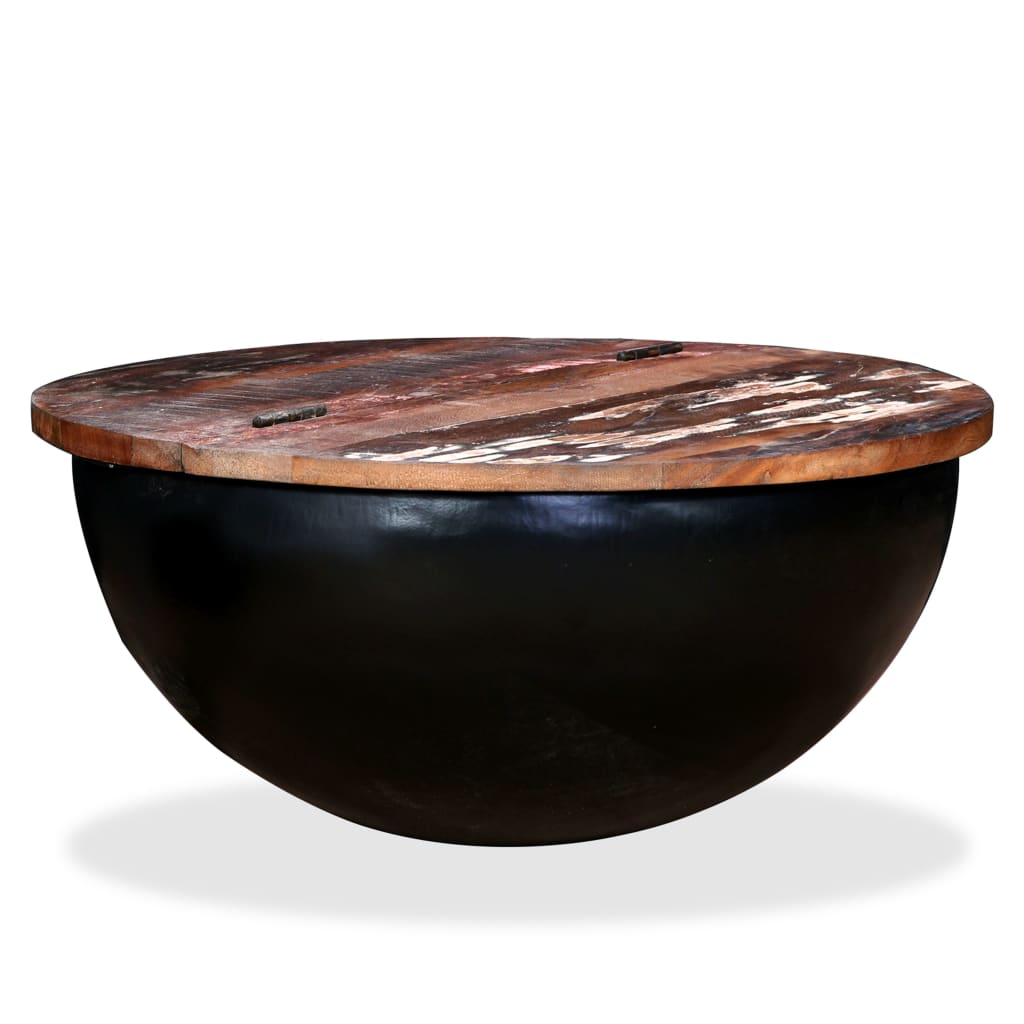 Sohvapöytä kiinteä kierrätetty puu musta kulhon muoto - Sisustajankoti.fi
