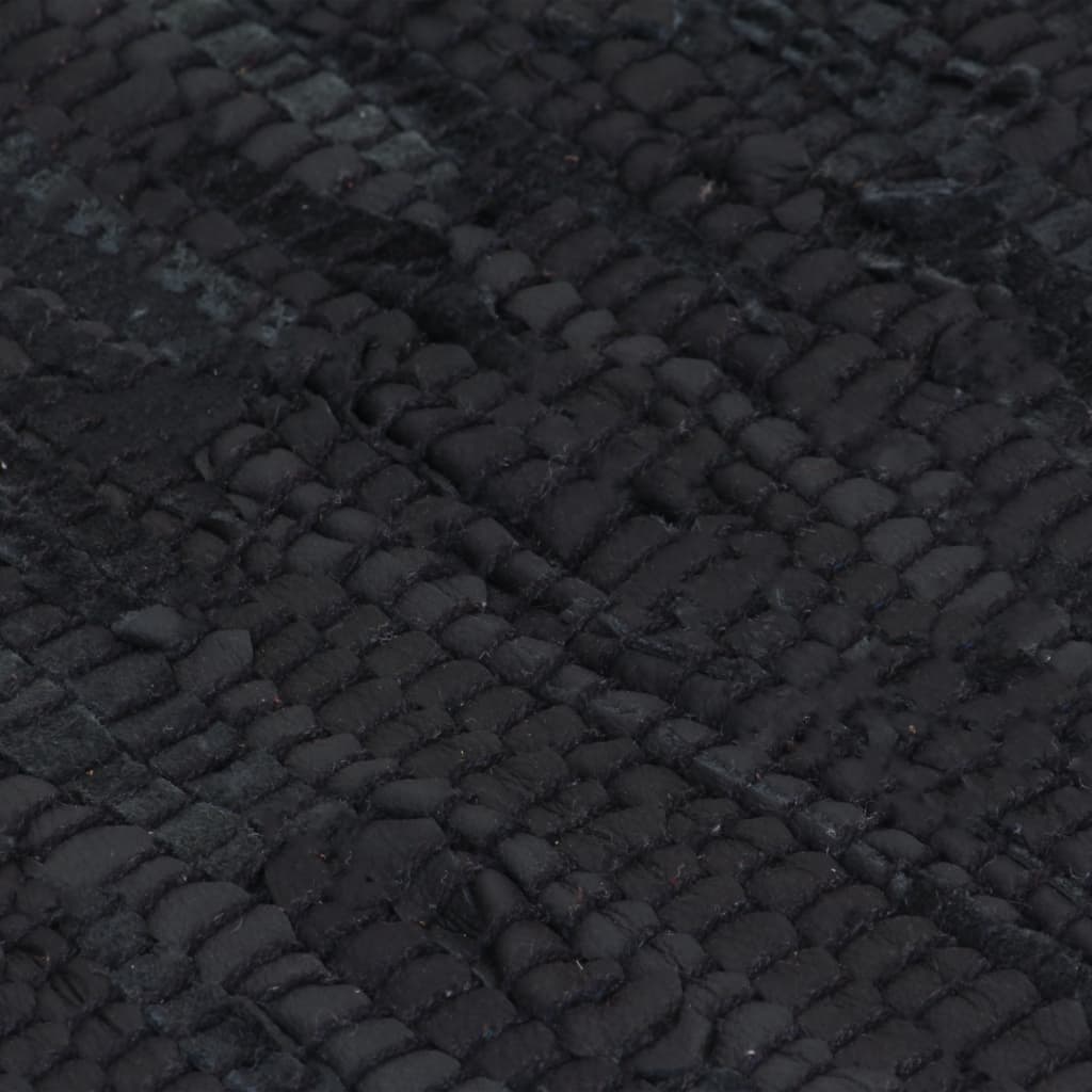 Käsin punottu Chindi-matto nahka 190x280 cm musta - Sisustajankoti.fi
