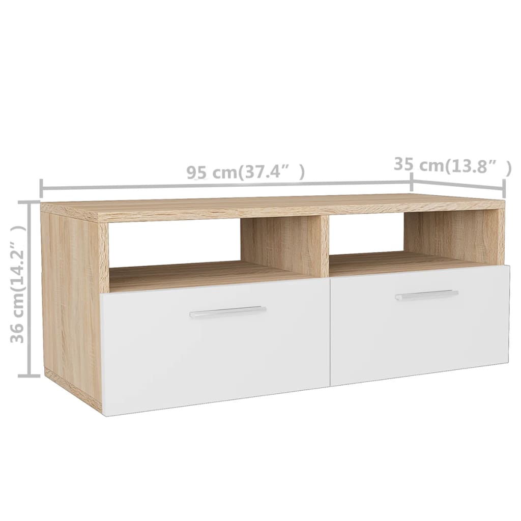 TV-tasot 2 kpl 95x35x36 cm tammi ja valkoinen - Sisustajankoti.fi