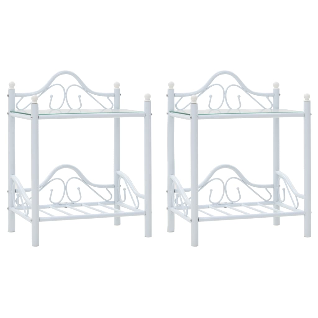 Yöpöydät 2 kpl teräs ja karkaistu lasi 45x30,5x60 cm valkoinen - Sisustajankoti.fi