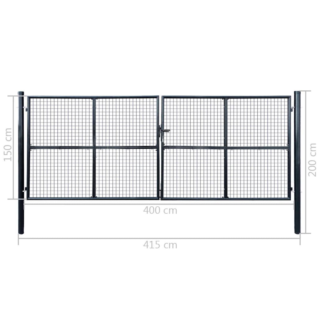 Puutarhaportti galvanoitu teräsverkko 400x150 cm harmaa - Sisustajankoti.fi