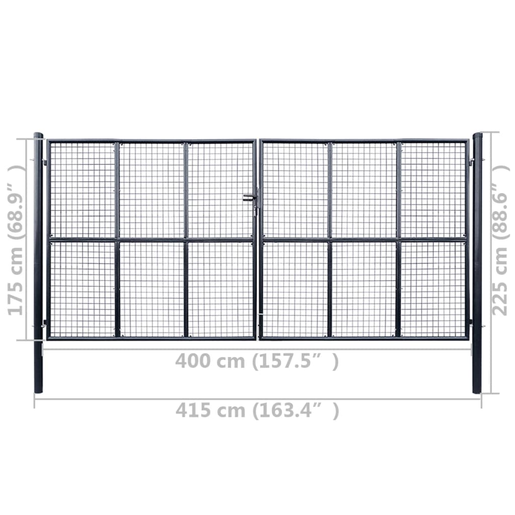 Puutarhaportti galvanoitu teräsverkko 400x175 cm harmaa - Sisustajankoti.fi
