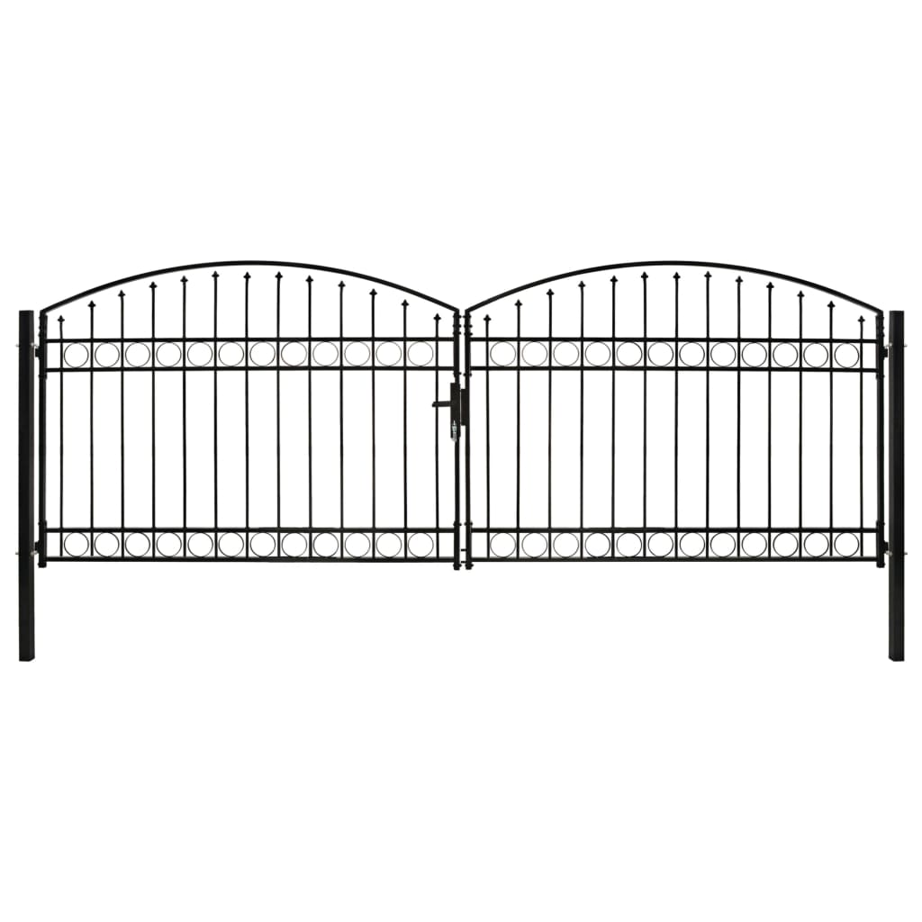 Puutarhaportti tuplaovi kaareva yläosa teräs 400x125 cm musta - Sisustajankoti.fi