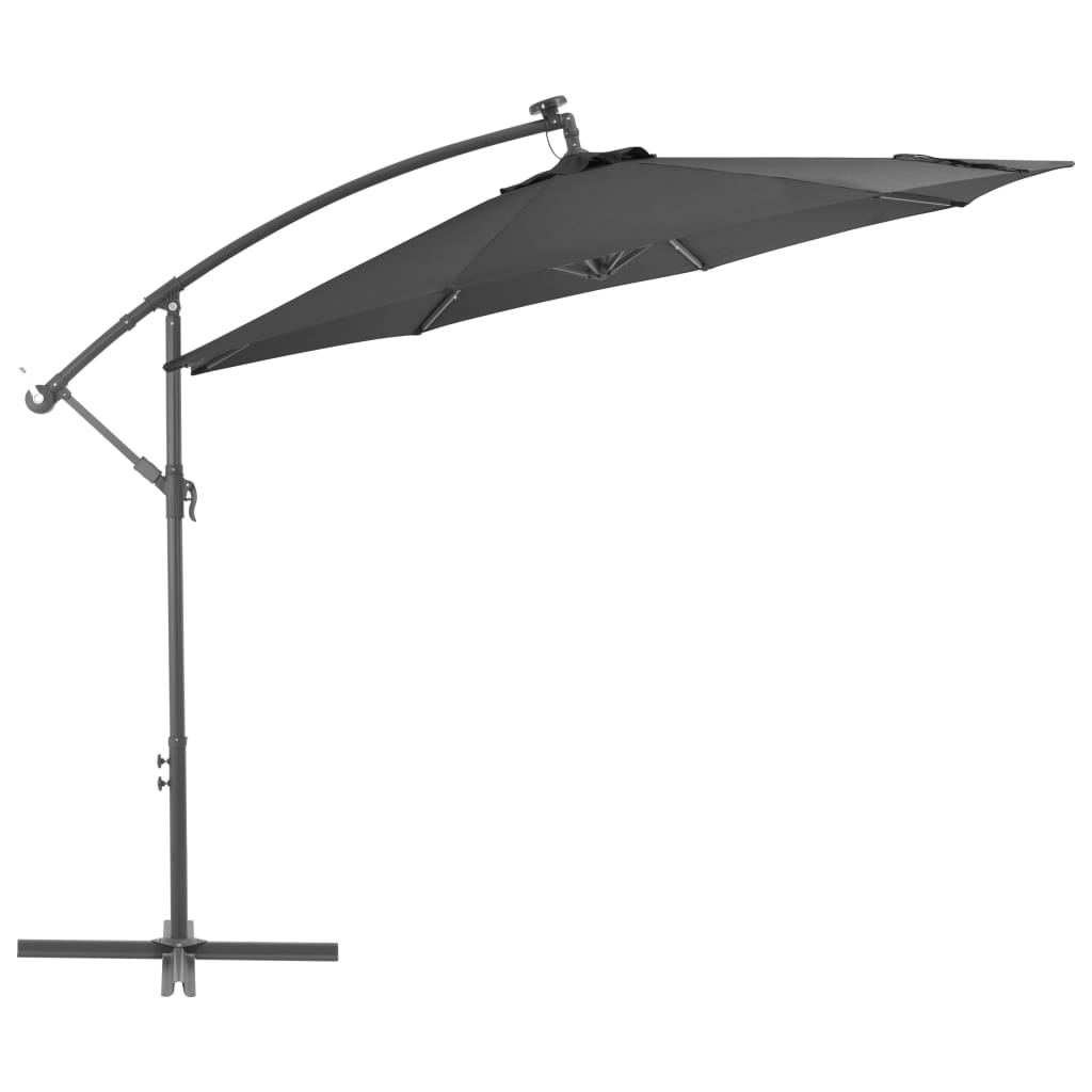 Aurinkovarjo LED-valoilla ja teräspylväällä 300 cm antrasiitti - Sisustajankoti.fi