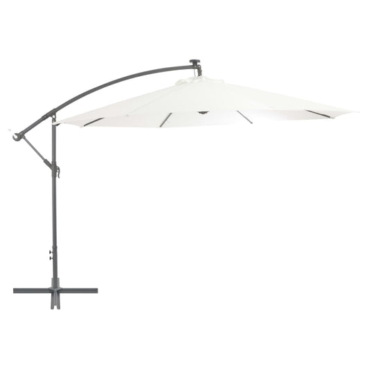 Aurinkovarjo LED-valoilla ja metallipylväällä 350 cm hiekka - Sisustajankoti.fi