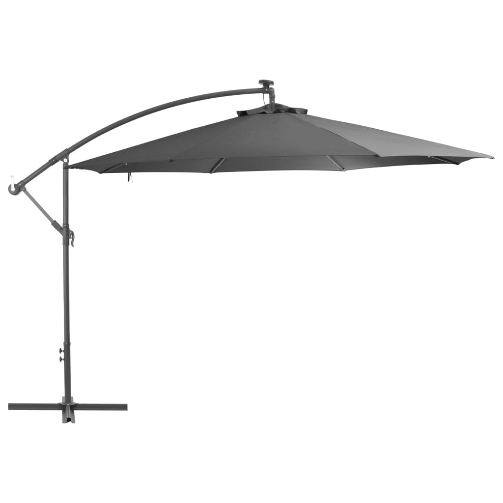Aurinkovarjo LED-valoilla ja metallipylväällä 350 cm antrasiitti - Sisustajankoti.fi