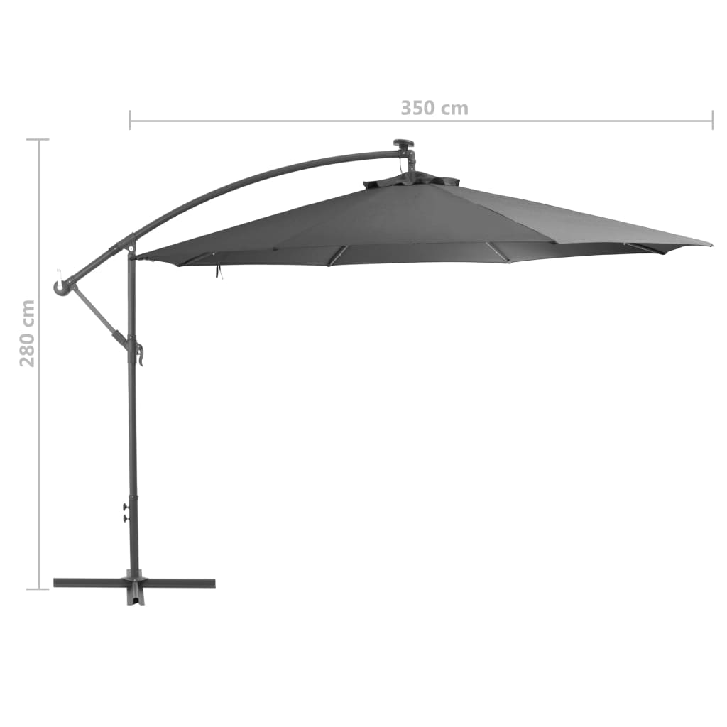 Aurinkovarjo LED-valoilla ja metallipylväällä 350 cm antrasiitti - Sisustajankoti.fi