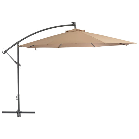 Aurinkovarjo LED-valot ja metallipylväs 350 cm ruskeanharmaa - Sisustajankoti.fi