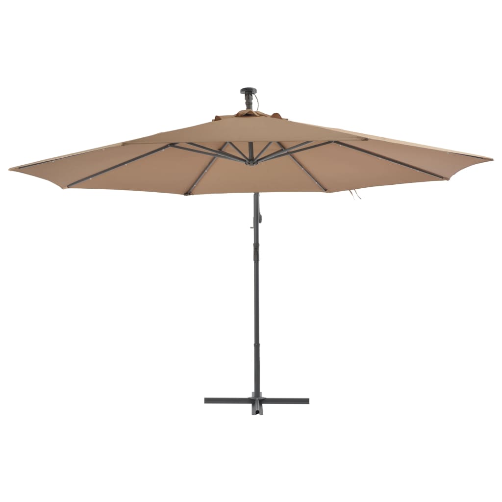 Aurinkovarjo LED-valot ja metallipylväs 350 cm ruskeanharmaa - Sisustajankoti.fi
