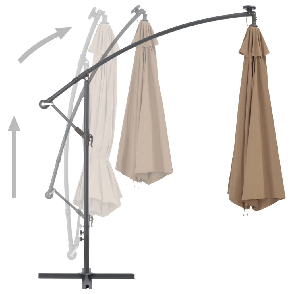 Aurinkovarjo LED-valot ja metallipylväs 350 cm ruskeanharmaa - Sisustajankoti.fi