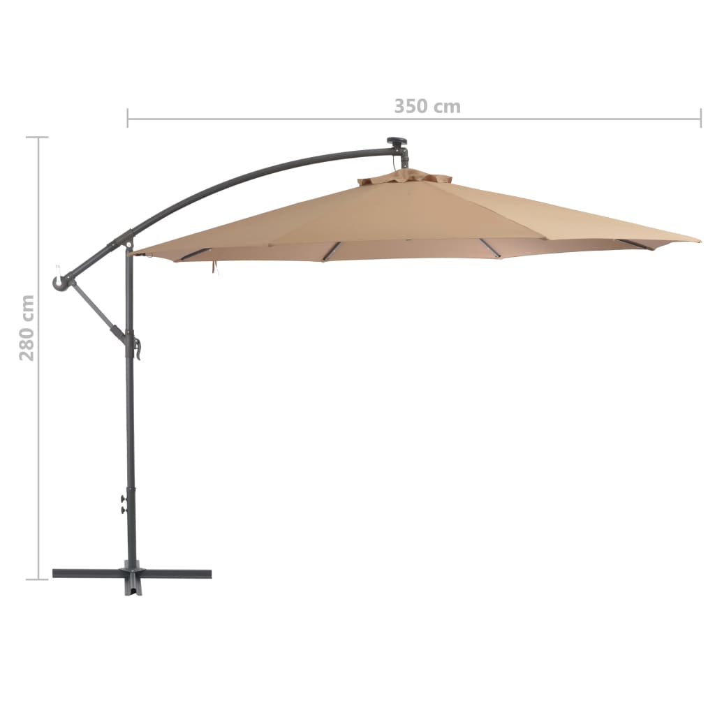 Aurinkovarjo LED-valot ja metallipylväs 350 cm ruskeanharmaa - Sisustajankoti.fi