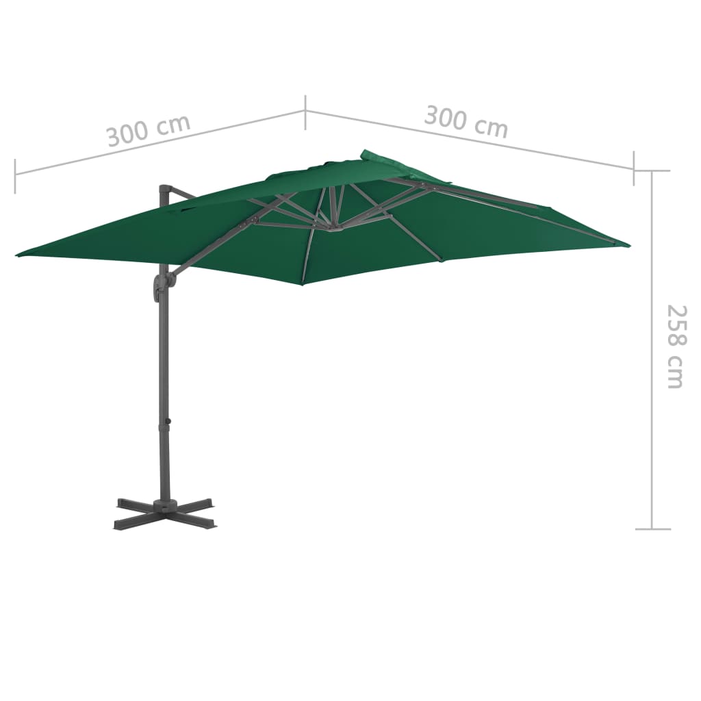 Riippuva aurinkovarjo alumiinipylväällä 300x300 cm vihreä - Sisustajankoti.fi