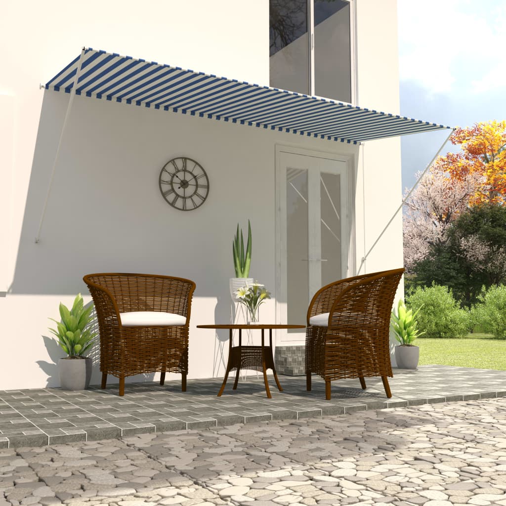 Sisäänkelattava markiisi 300x150 cm sininen ja valkoinen - Sisustajankoti.fi