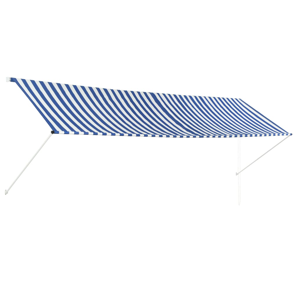 Sisäänkelattava markiisi 400x150 cm sininen ja valkoinen - Sisustajankoti.fi