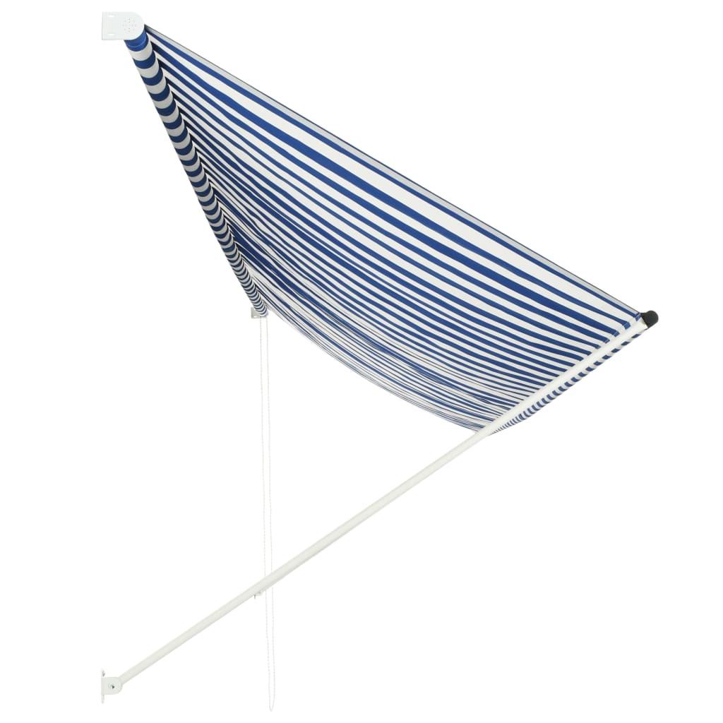 Sisäänkelattava markiisi 400x150 cm sininen ja valkoinen - Sisustajankoti.fi