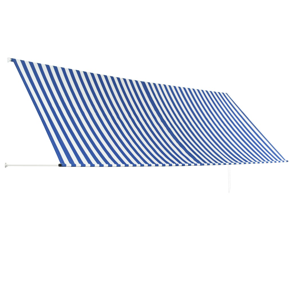 Sisäänkelattava markiisi 400x150 cm sininen ja valkoinen - Sisustajankoti.fi