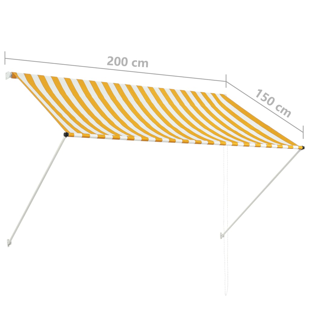 Sisäänkelattava markiisi 200x150 cm keltainen ja valkoinen - Sisustajankoti.fi