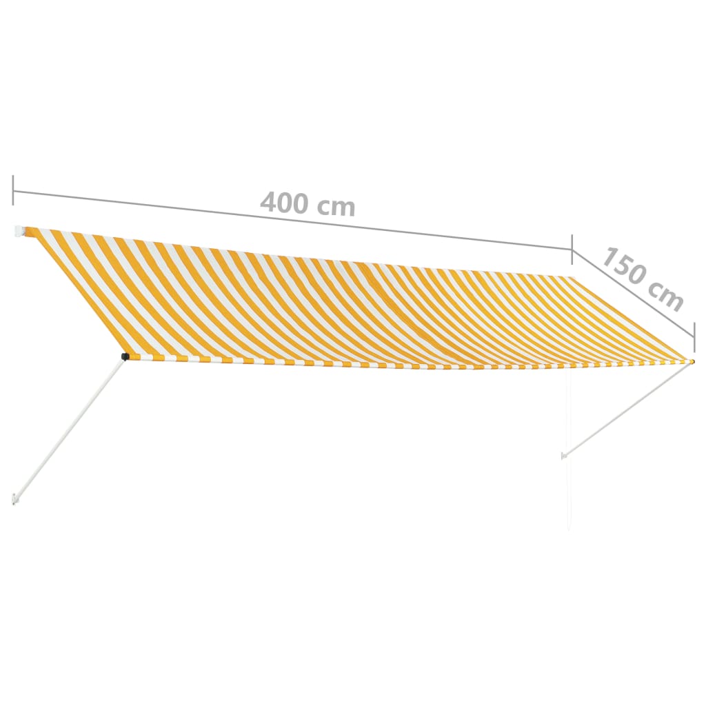 Sisäänkelattava markiisi 400x150 cm keltainen ja valkoinen - Sisustajankoti.fi