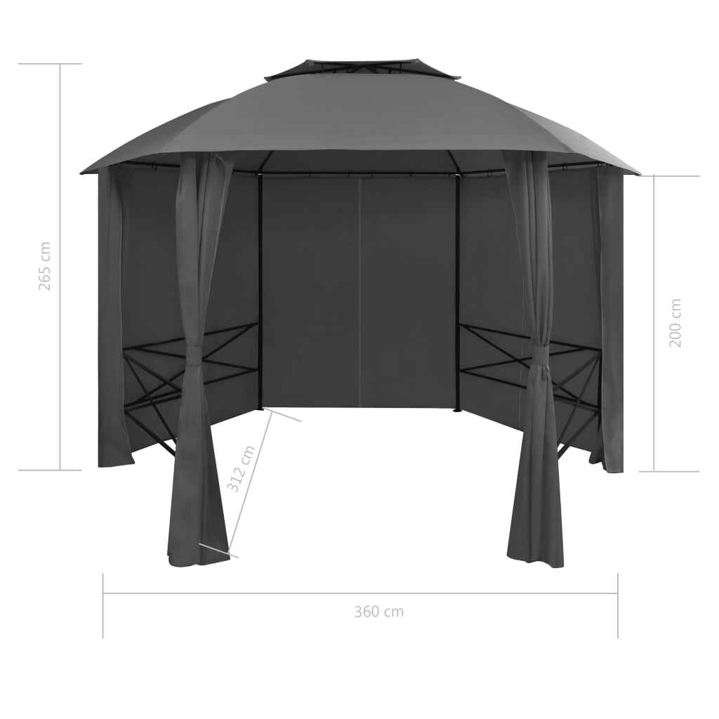 Puutarhakatos huvimaja verhoilla kuusikulmio 360x265 cm - Sisustajankoti.fi