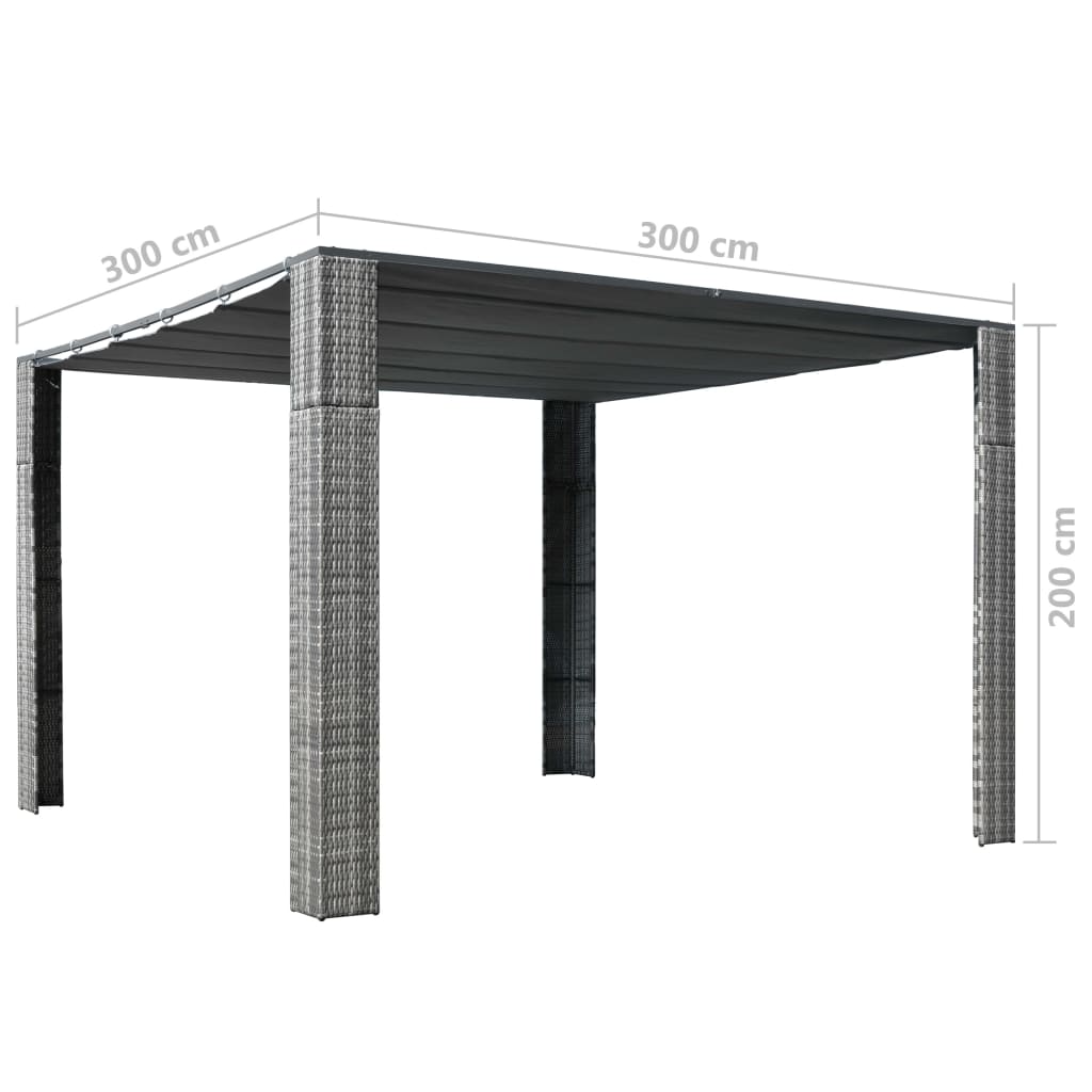 Huvimaja katolla polyrottinki 300x300x200 cm harmaa/antrasiitti - Sisustajankoti.fi