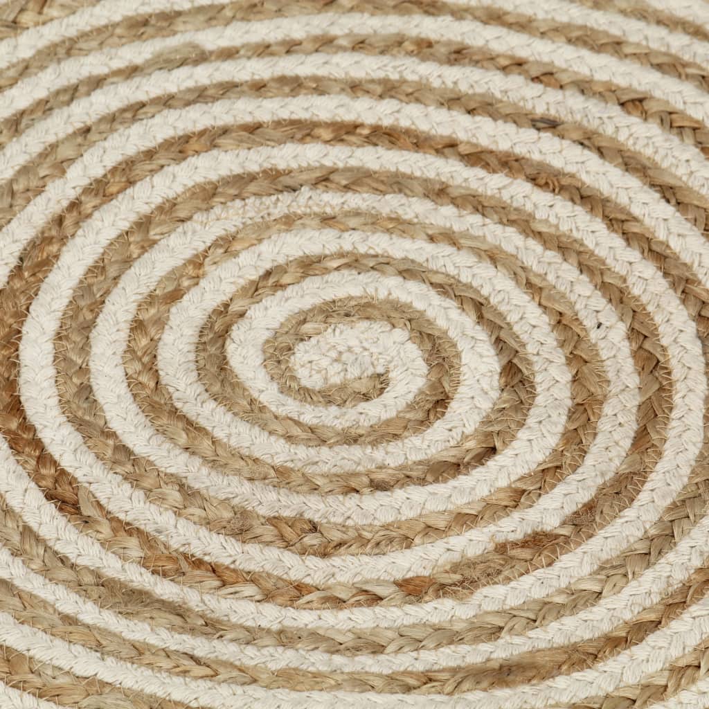 Käsintehty pyöreä juuttimatto valkoisella spiraalikuviolla 90cm - Sisustajankoti.fi