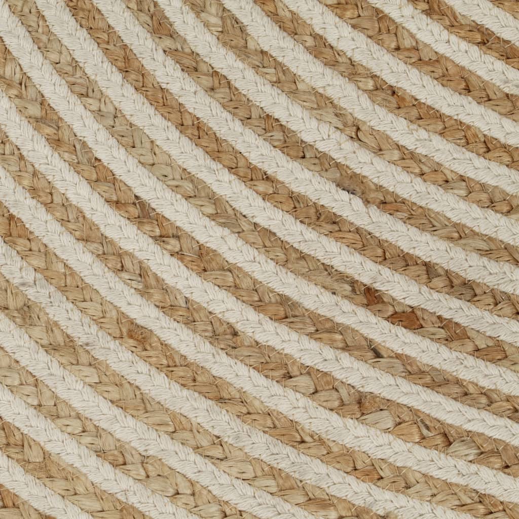 Käsintehty pyöreä juuttimatto valkoisella spiraalikuviolla 90cm - Sisustajankoti.fi