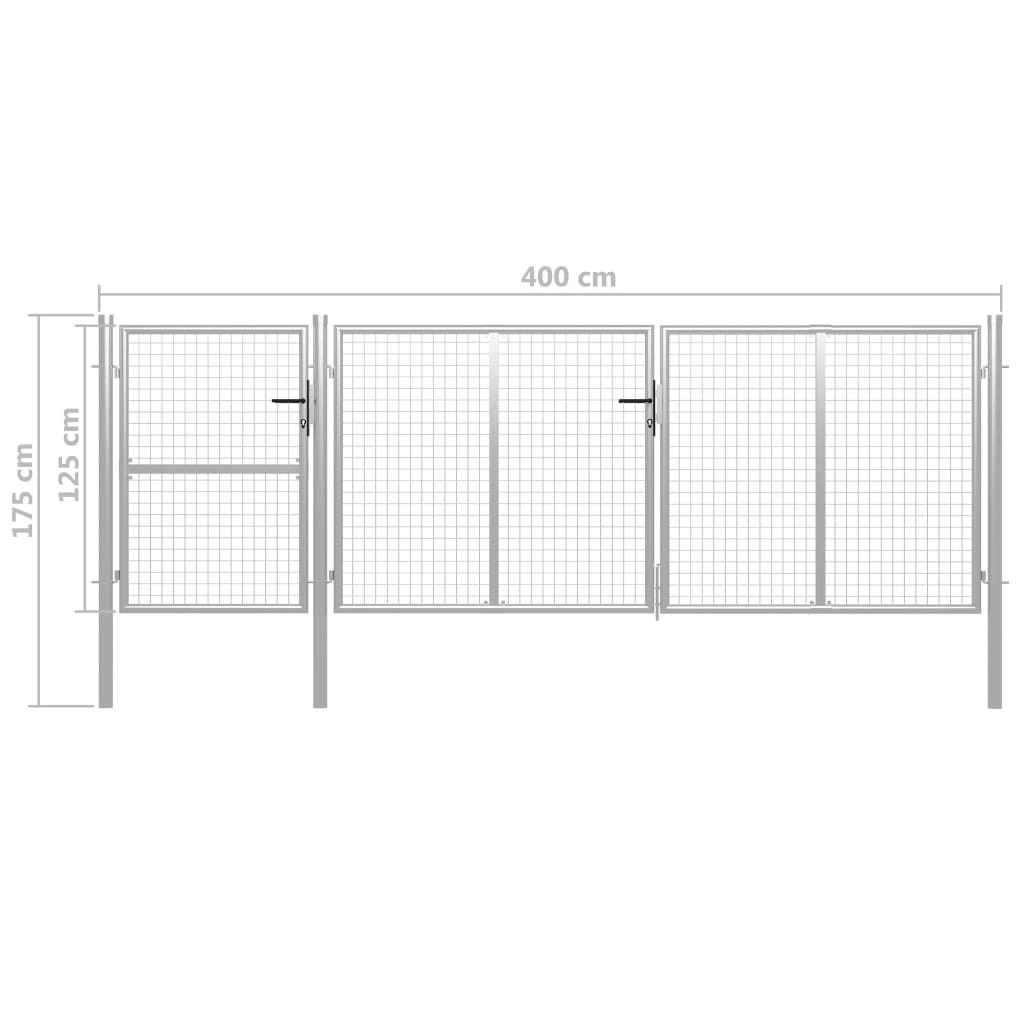 Puutarhaportti teräs 400x125 cm hopea - Sisustajankoti.fi