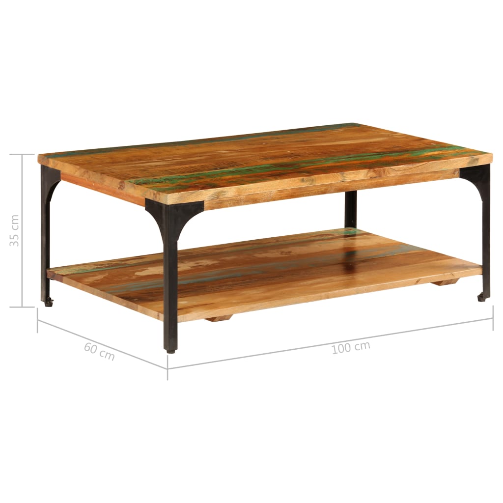 Sohvapöytä hyllyllä 100x60x35 cm kierrätetty puu - Sisustajankoti.fi