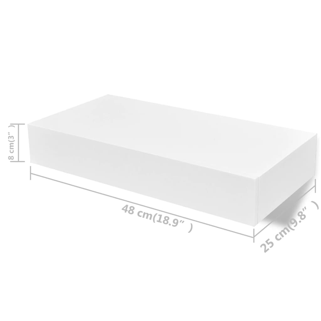 Seinähyllyt laatikoilla 2 kpl piilokiinnitys valkoinen 48 cm - Sisustajankoti.fi