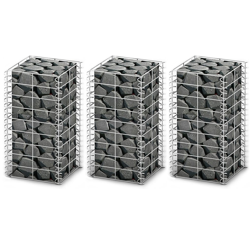 Gabion-/kivikorisarja 3 kpl galvanoitu vaijeri 25x25x50 cm - Sisustajankoti.fi
