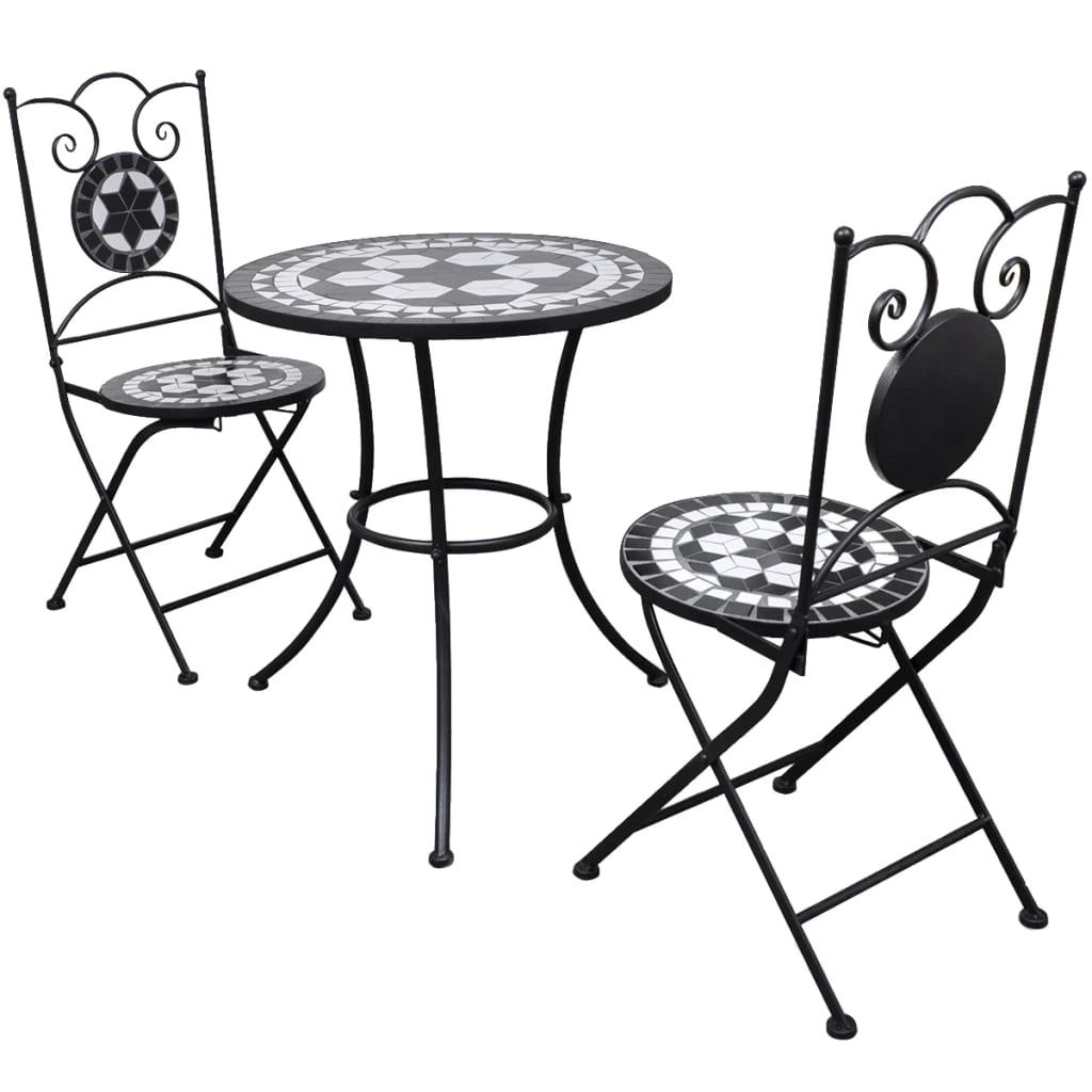 3-osainen Bistrokalustesarja mosaiikki musta ja valkoinen - Sisustajankoti.fi