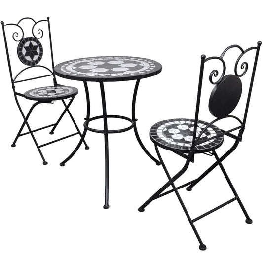 3-osainen Bistrokalustesarja mosaiikki musta ja valkoinen - Sisustajankoti.fi