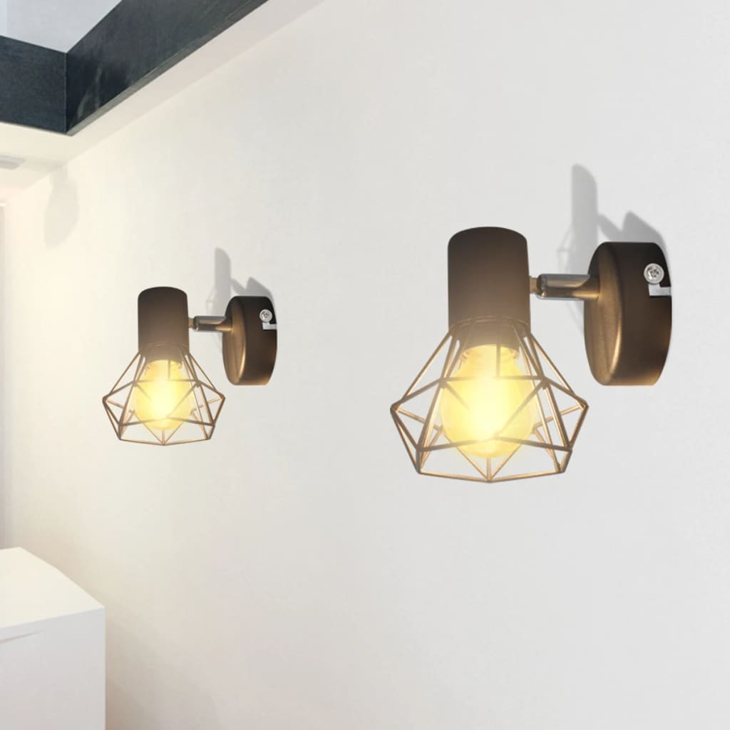2 x Musta Teollinen Seinälamppu LED Polttimolla - Sisustajankoti.fi
