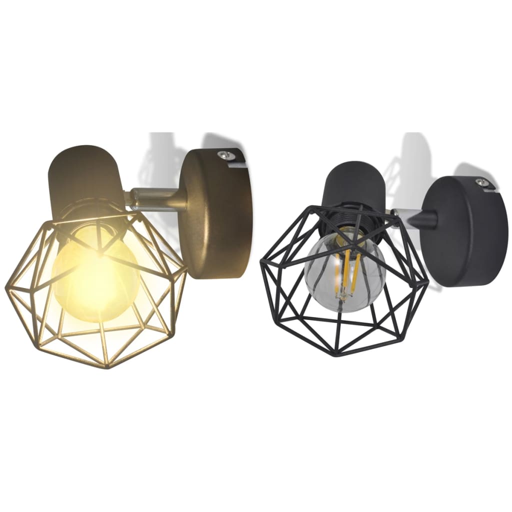 2 x Musta Teollinen Seinälamppu LED Polttimolla - Sisustajankoti.fi