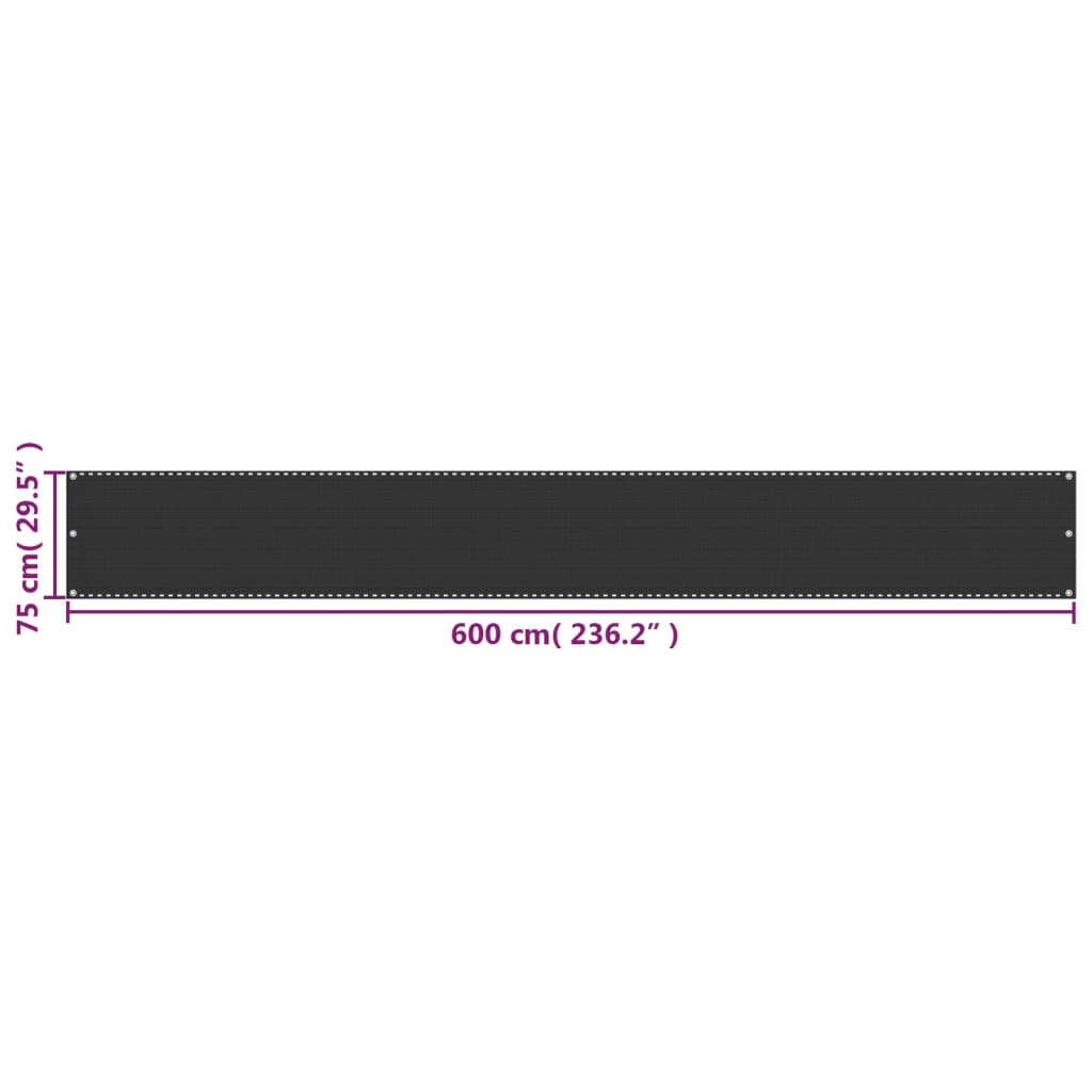 Parvekkeen Suoja HDPE 75x600 cm Antrasiitti - Sisustajankoti.fi