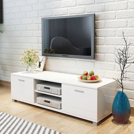 TV-taso Korkeakiilto Valkoinen 140x40,3x34,7 cm - Sisustajankoti.fi