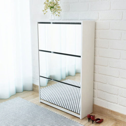 Kenkäkaappi 3 kerrosta ja peilit Valkoinen 63x17x102.5 cm - Sisustajankoti.fi
