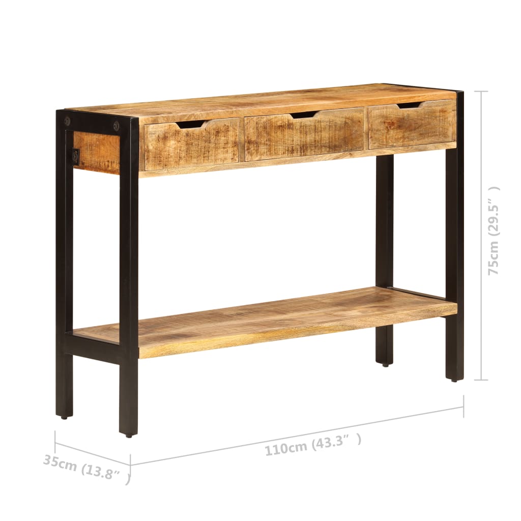Senkki 3 laatikolla 110x35x75 cm kiinteä mangopuu - Sisustajankoti.fi