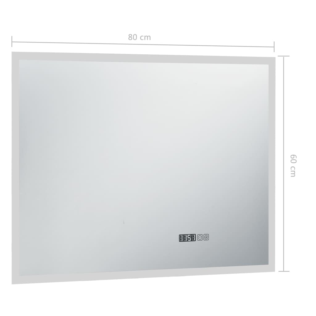Kylpyhuoneen LED-peili kosketussensorilla ja kellolla 80x60 cm - Sisustajankoti.fi